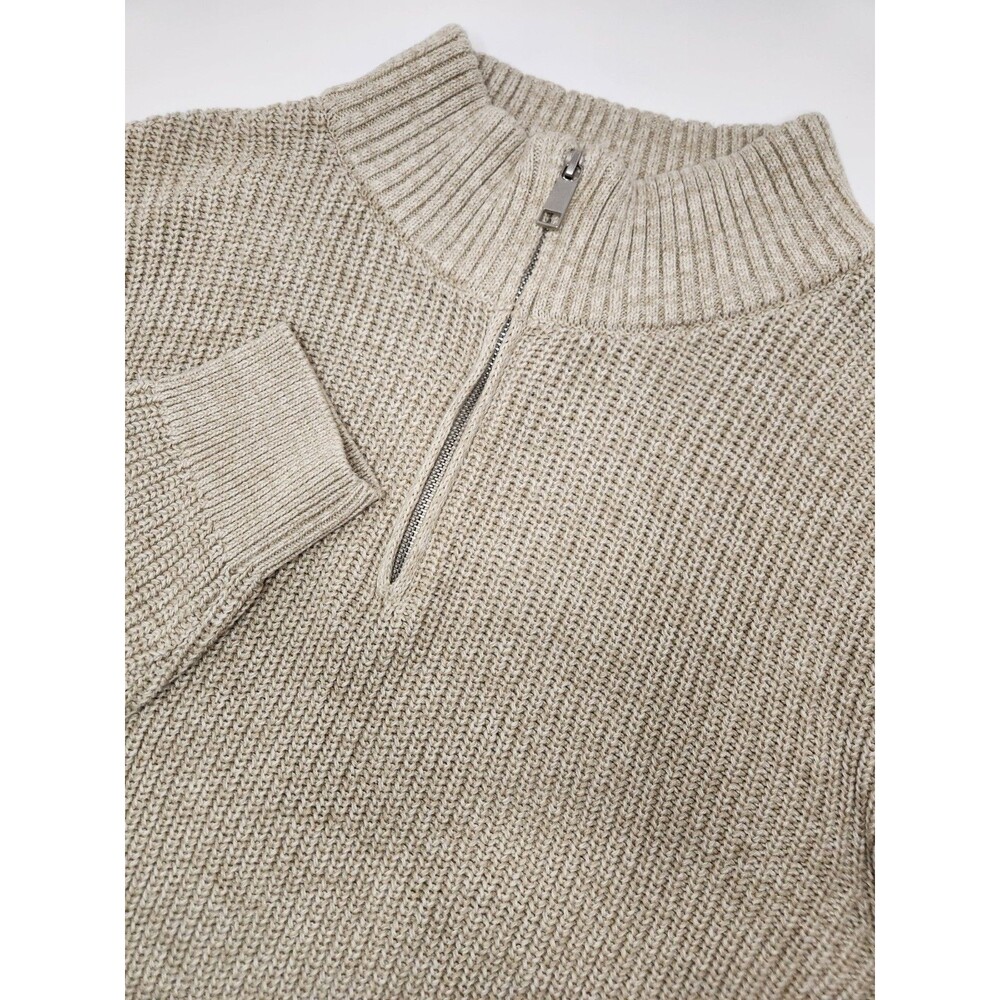Old Navy Sweater Men's L Beige Chunky Knit 1/4 Zip Pullover‎ Ribbed Fisherman